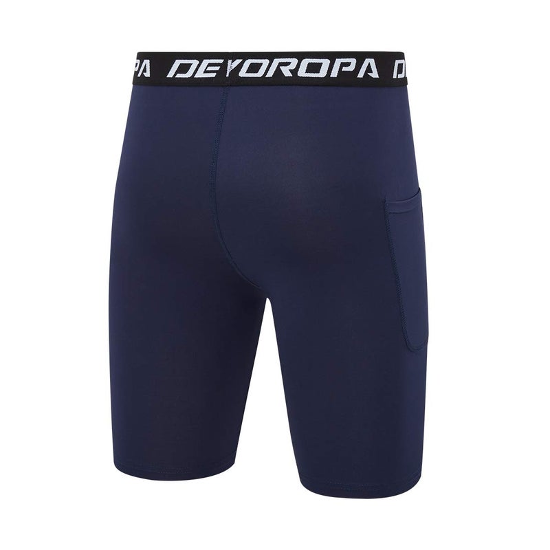 DEVOROPA Youth Boys' Compression Shorts Performance Athletic Base Layers Workout Training Underwear Side Pocket Black/Navy XS (Pack of 2) - Image 4